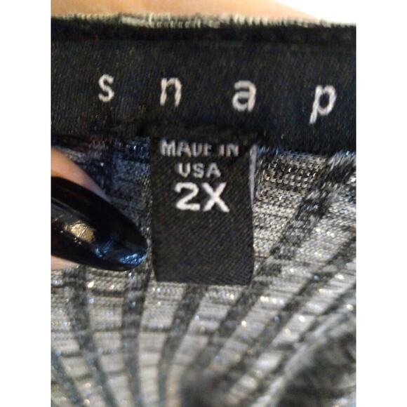 Snap Dress Gray Silver Metalic Thread V Neck Pullover Long Sleeves Sz 2X ... - Picture 7 of 9